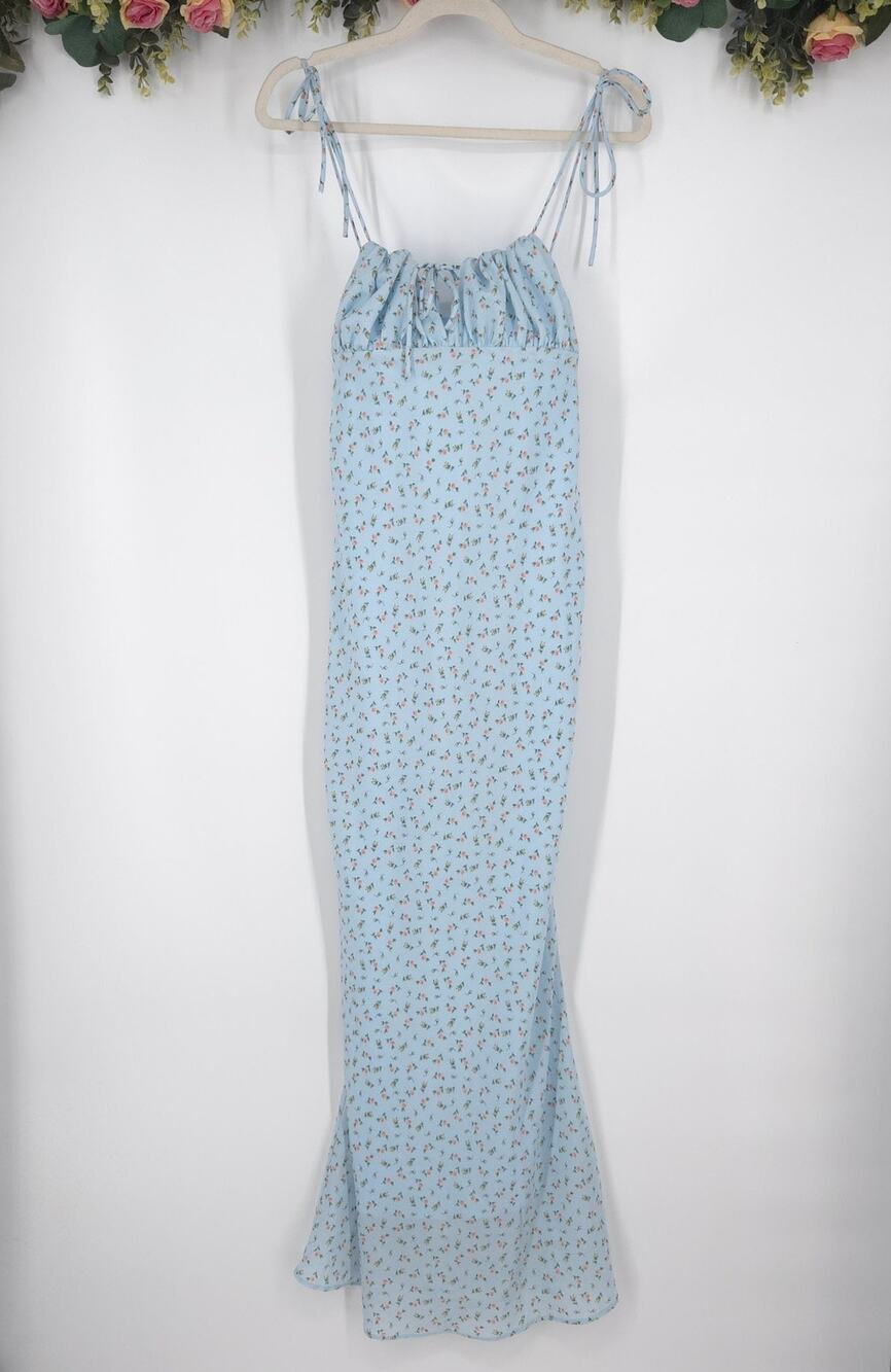 Slide Show Light Blue Ditsy Floral Tie Front Sleeveless Dress Size 12